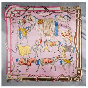 130*130cm French court warhorses Women's Scarf 100% silk #106